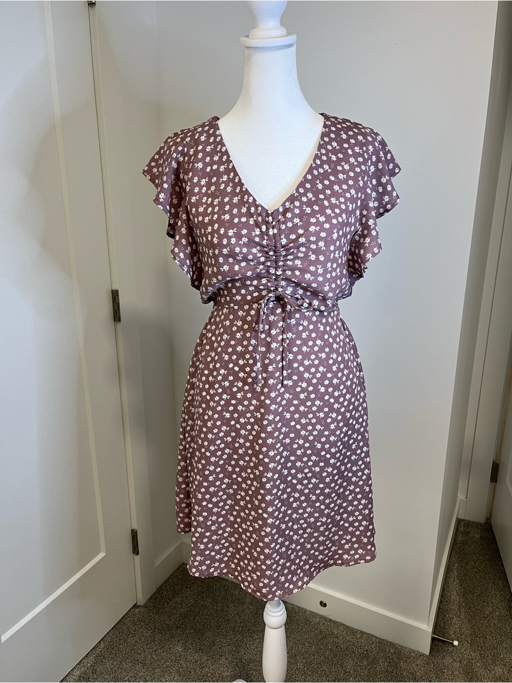MONTEAU Mauve Floral Tie V-Neck Dress - FREE SHIPPING on Bundles $95+